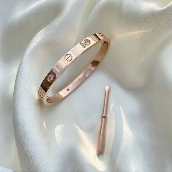 Love Bracelet With Stones-Rose Gold Plated Stainless Steel - Picture 1 of 17